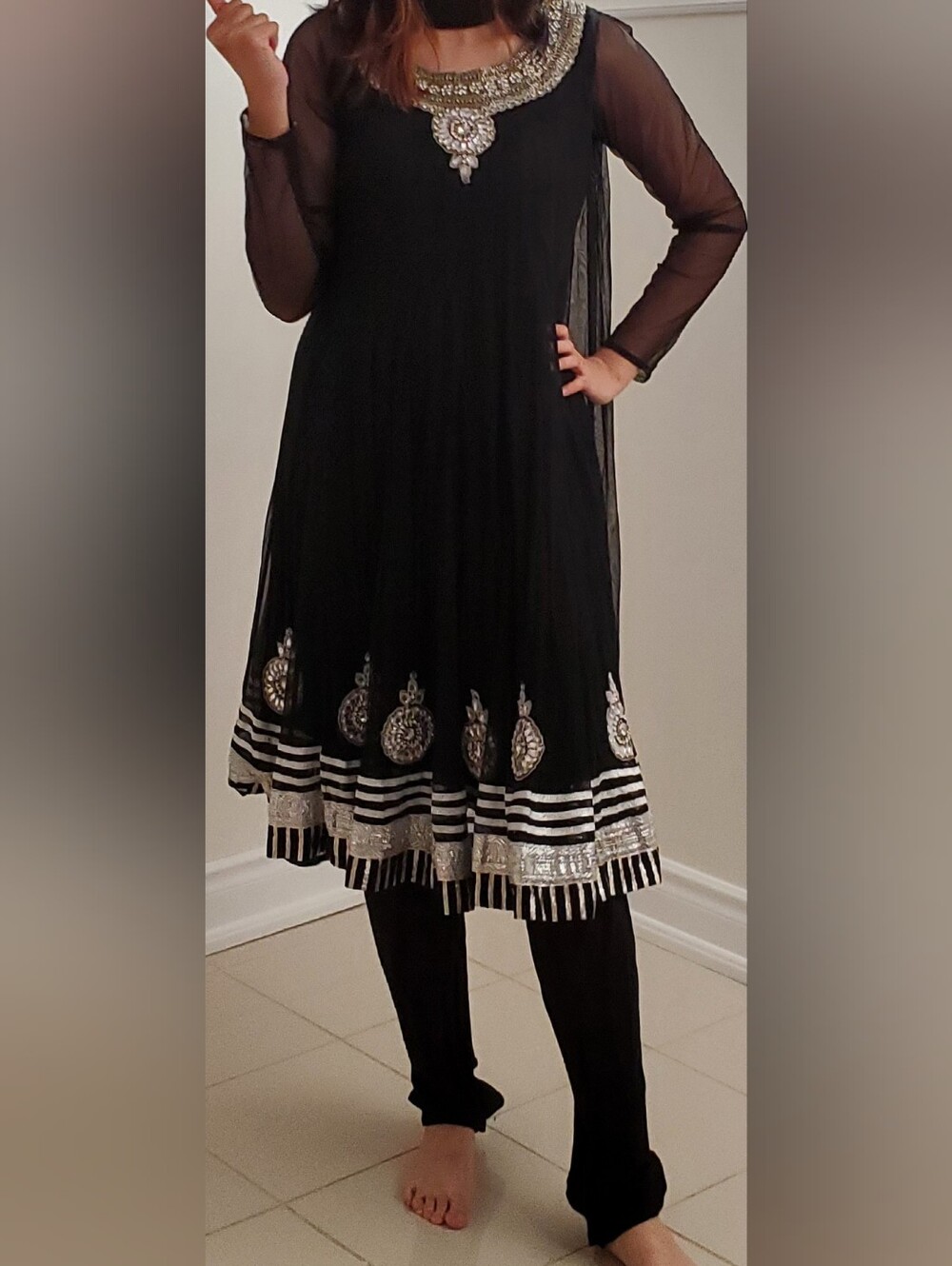 Black and Silver Embellished Anarkali Salwar Kameez